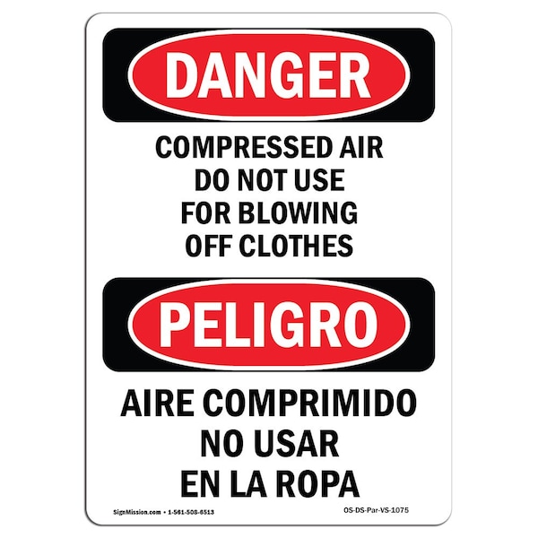 Signmission Safety Sign, OSHA Danger, 24" Height, Rigid Plastic, Compressed Air Not For Clothes Spanish OS-DS-P-1824-VS-1075 - main